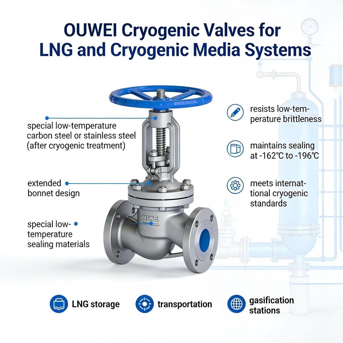 OUWEI Cryogenic Valve for LNG and Low-Temperature Systems
