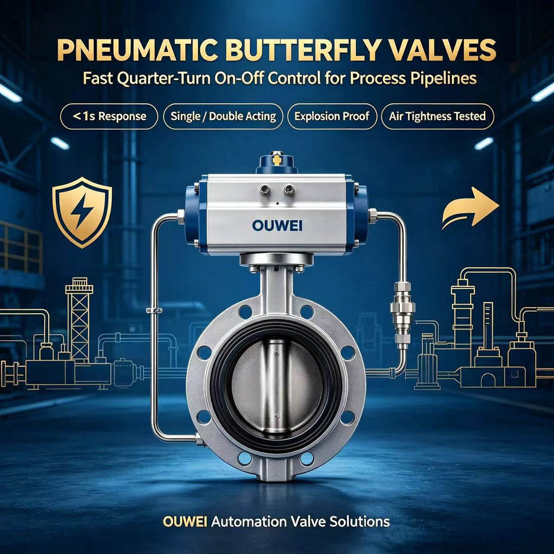 Pneumatic Butterfly Valves for Chemical Automatic Production Lines | OUWEI Fast On-Off Control