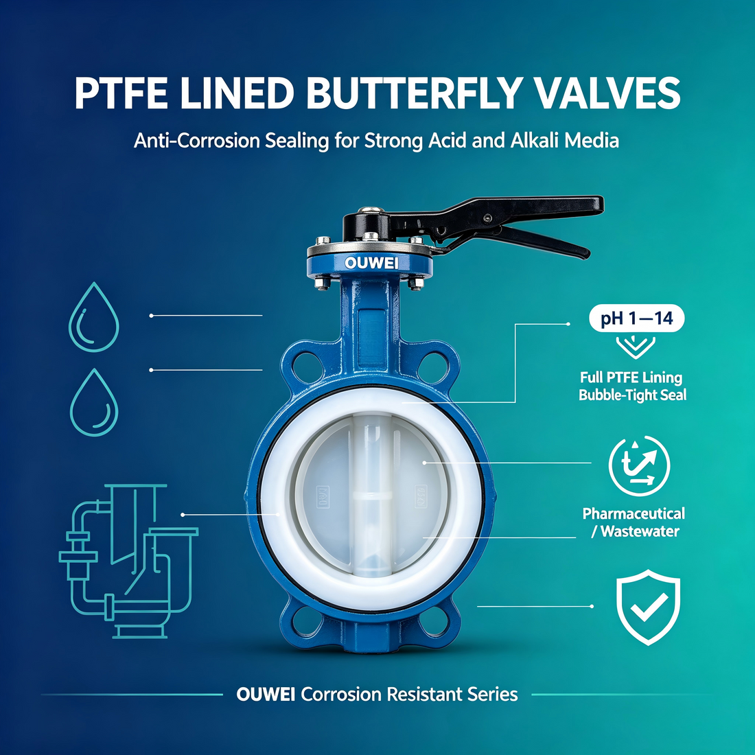 PTFE Lined Butterfly Valves | OUWEI Anti-Corrosion Solution for Strong Acid & Alkali