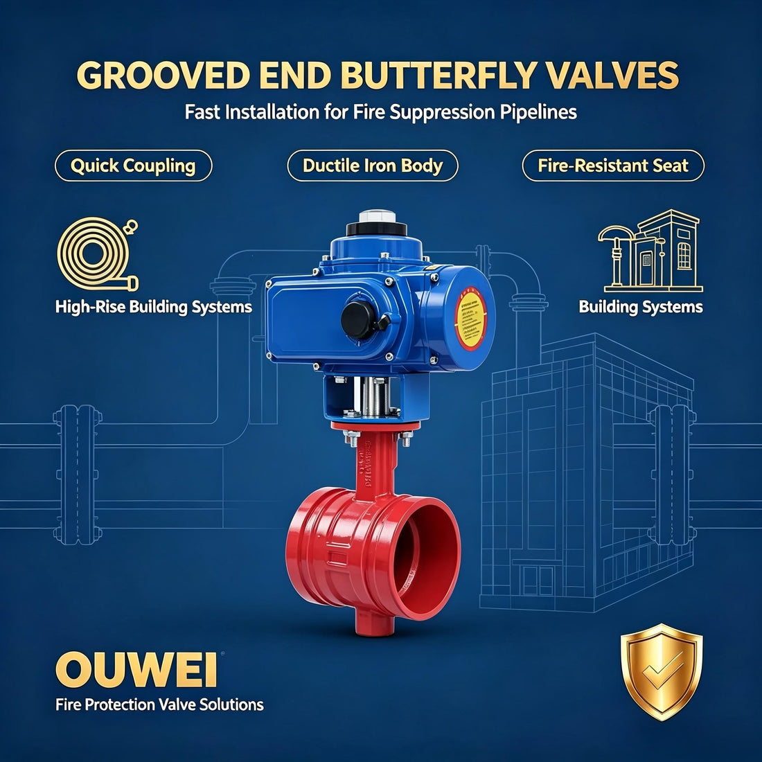 Grooved End Butterfly Valves for Fire Suppression Systems | OUWEI Fast Installation Fire Valve